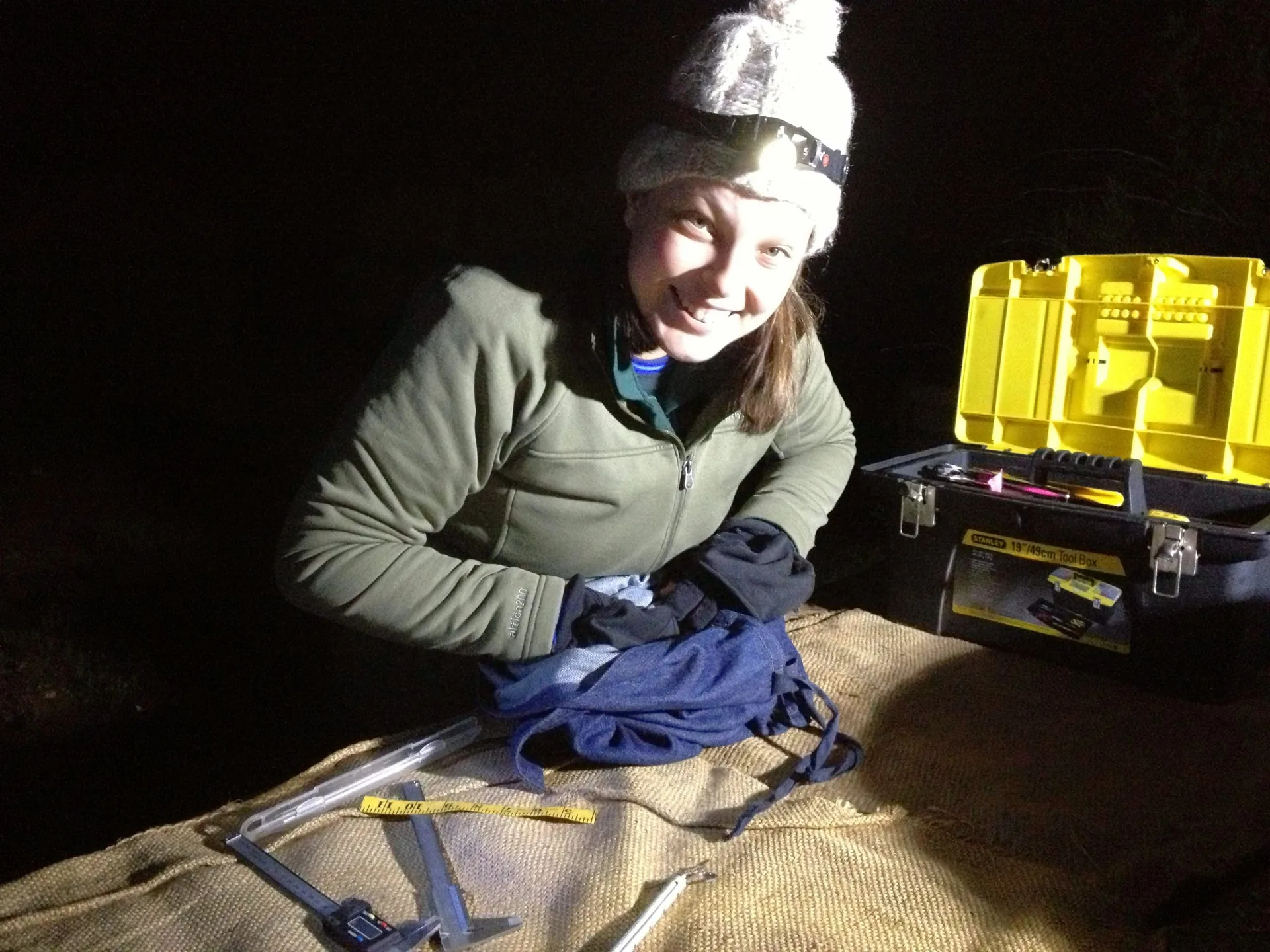 Jess Hodgson doing ecological fieldwork after dark